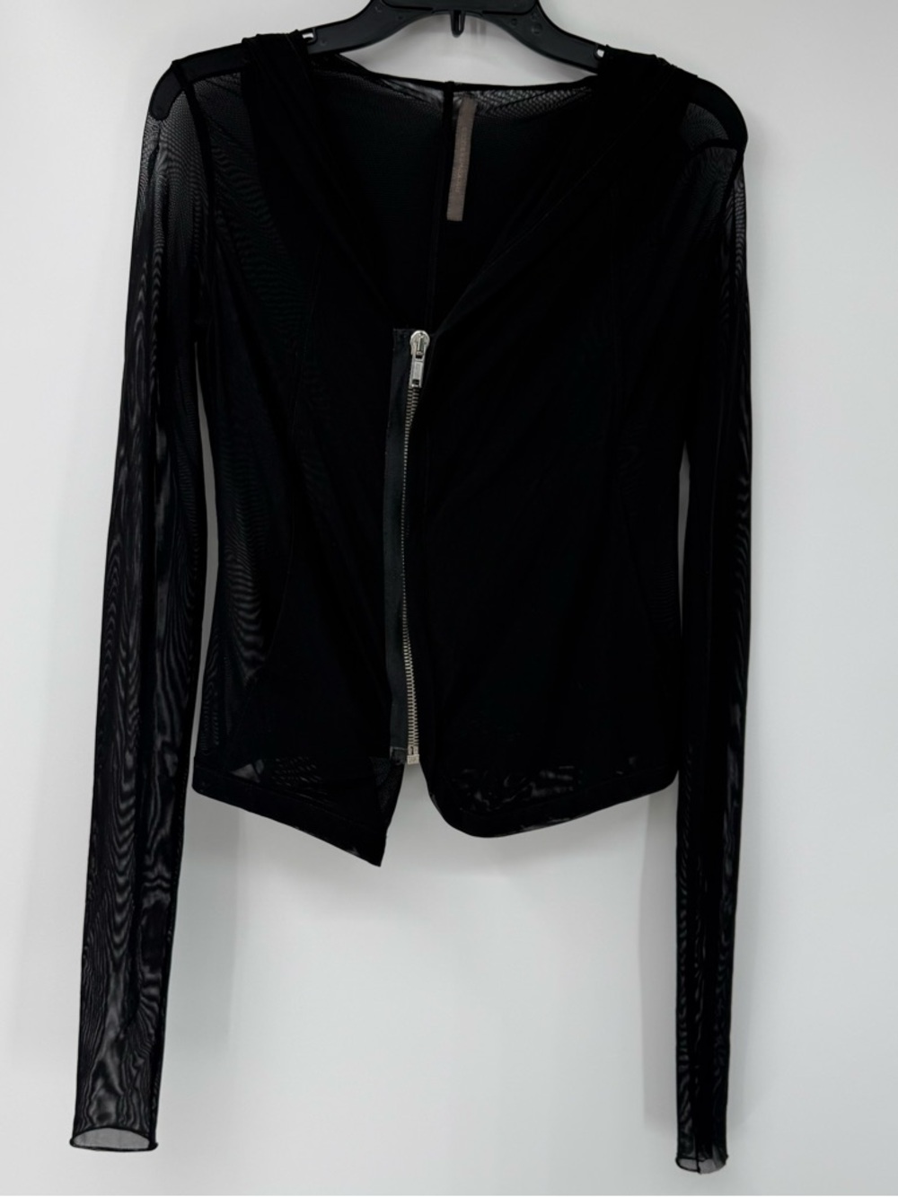 Rick Owens Black Sheer Mesh Zip-Front Long Sleeve Top